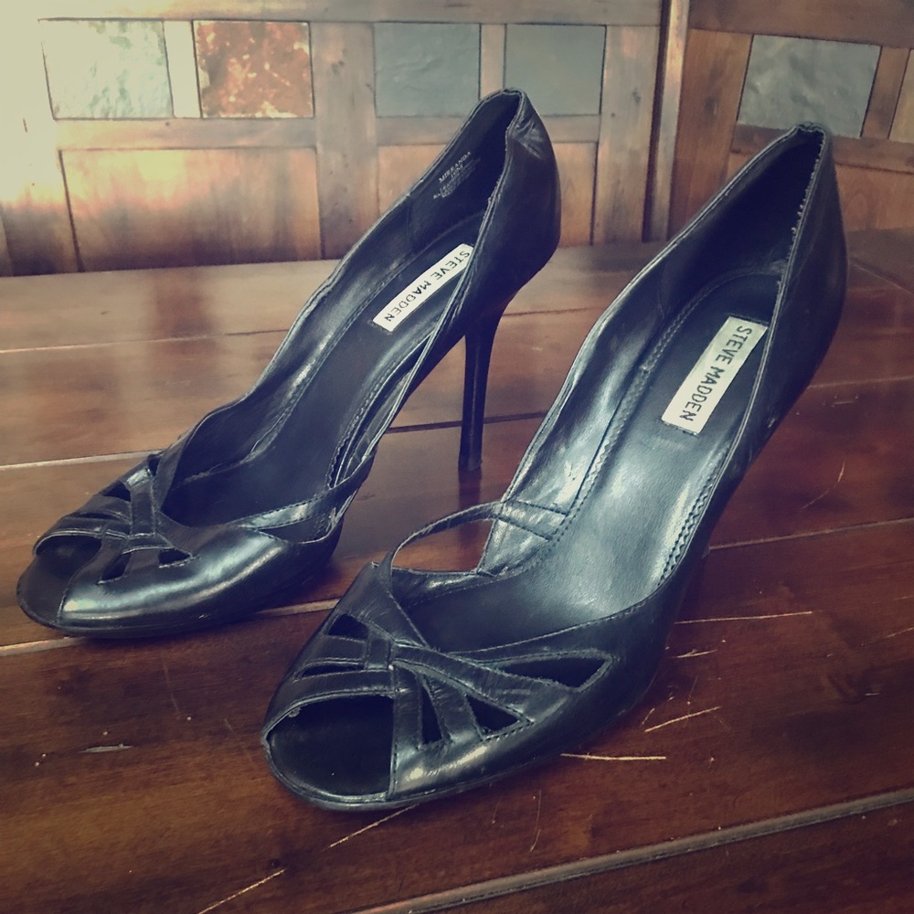 STEVE MADDEN BLK Miranda Peep Toe Pump WNS Sz 10